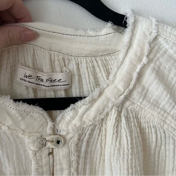 Free People Moving Mountains Cream Gauzy Button-Front Blouse - Picture 4 of 7